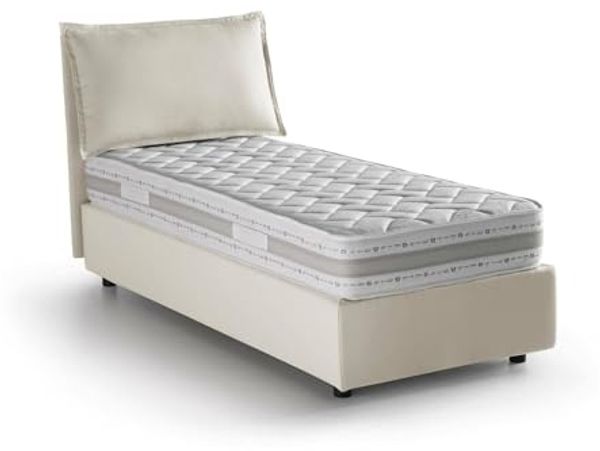 Talamo Italia - Penelope Einzelbett, Bettkasten mit Stoffbezug, 100 % Made in Italy, Öffnung vorne, inklusive Matratze 90x190 cm, Beige Bild 3