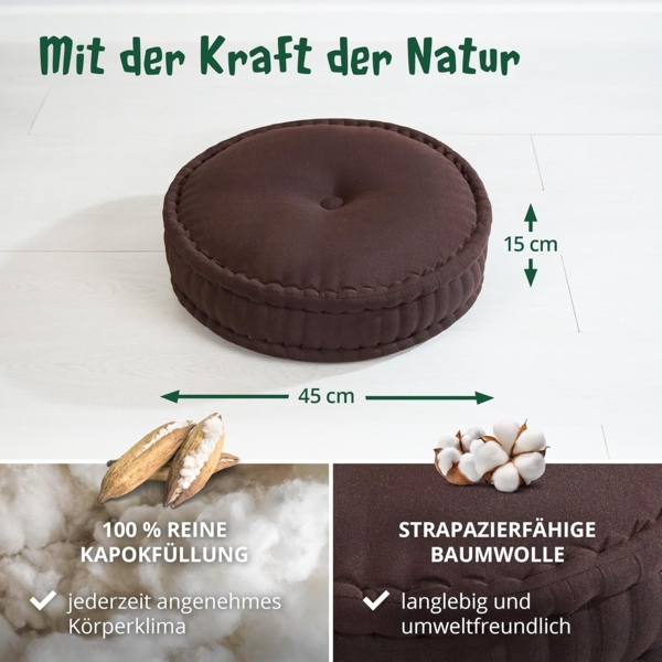 livasia Meditationskissen Zafukissen groß (Basic) vegan und handgefertigt, 46x14cm, Kapok Bild 4