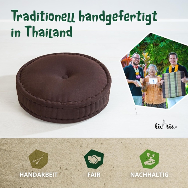 livasia Meditationskissen Zafukissen groß (Basic) vegan und handgefertigt, 46x14cm, Kapok Bild 7