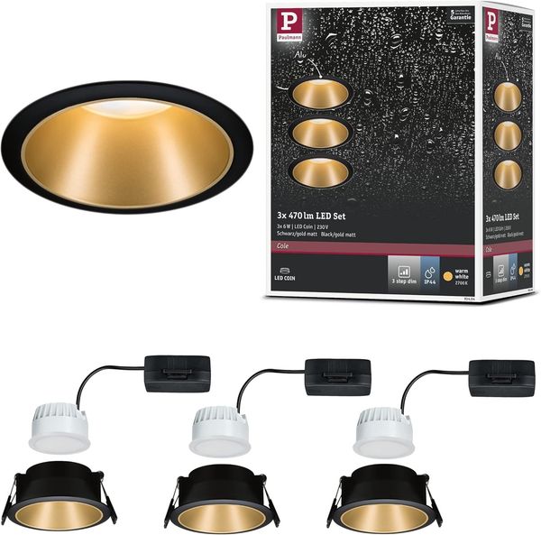 Paulmann No. 93404 Einbauleuchten Set LED Cole 3x6,5W Gold Schwarz 3-Step dimmbar 2700K