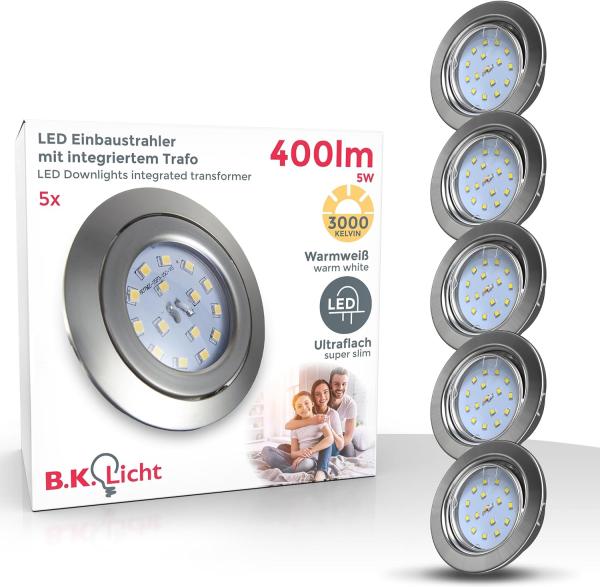 B.K.Licht LED Einbaustrahler 5er-10er Set Einbauleuchten decke flach schwenkbar 5W - BKL1109_1574, LED fest integriert, 3.000K - Warmweiß, Deckenspots 230V Silber Matt 86mm Wohnzimmer Bad