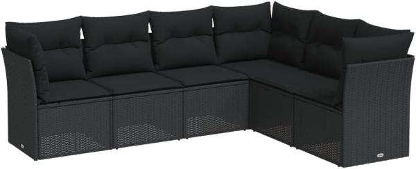 vidaXL 6-tlg. Garten-Sofagarnitur mit Kissen Schwarz Poly Rattan 3217675