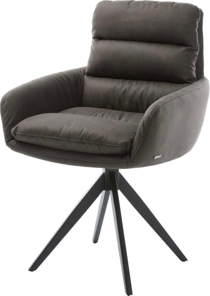 Esszimmerstuhl Abelia-Flex mit Armlehnen Mikrofaser Anthrazit Vintage Kreuzgestell kantig Schwarz