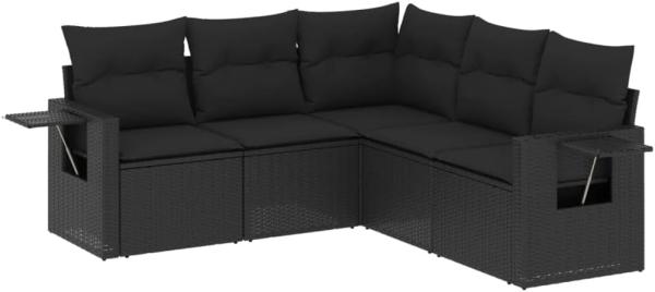 vidaXL 5-tlg. Garten-Sofagarnitur mit Kissen Schwarz Poly Rattan 3252482