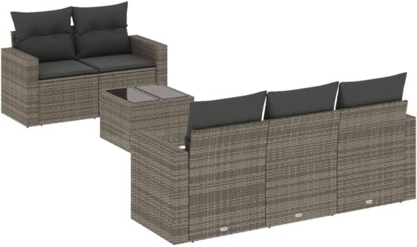 vidaXL 6-tlg. Garten-Sofagarnitur mit Kissen Grau Poly Rattan