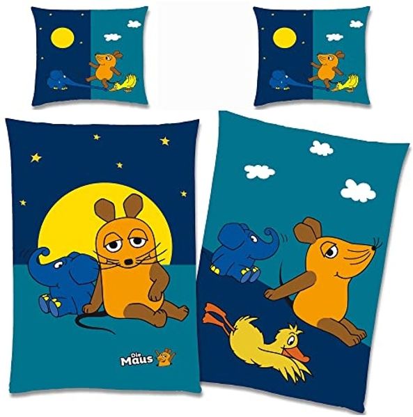 BERONAGE Kinderbettwäsche Die Sendung mit der Maus Bettwäsche Night Linon / Renforcé Bettbezug, 100% Baumwolle, 2 teilig, 135x200 + 80x80 cm