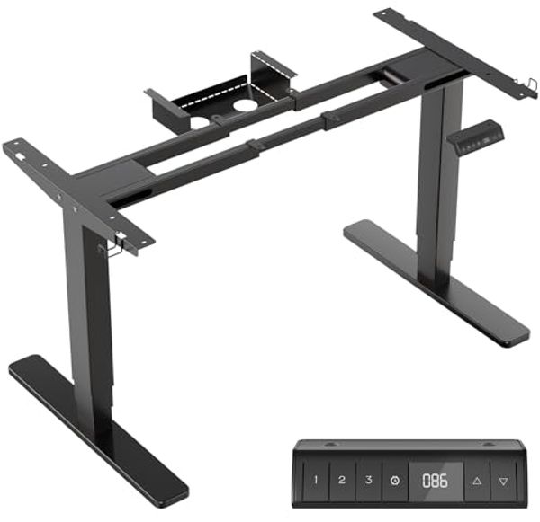 JUMMICO Höhenverstellbarer Schreibtisch Tischgestell mit 3-Stufen-Teleskop, Tragfähig bis 100KG, Höhenverstellbarer Tisch Gestell (60-125cm) mit Memory-Steuerung, Sitzen-Erinnerung & Timer, Schwarz