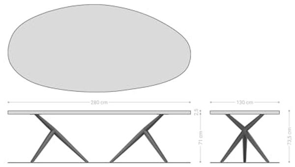 Esstisch Edge Oval 280x130x2,5 Eiche Natur Estelar rund Edelstahl Flow-Edge Bild 7
