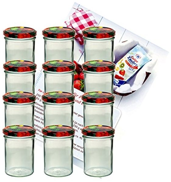 MamboCat Einmachglas 12er Set Sturzglas 435 ml Marmeladenglas To 82 Obst Deckel, Glas