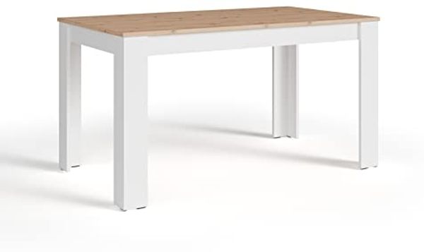 byLIVING Esstisch NORI / Moderner Küchentisch in Eiche-Optik / Untergestell Melamin weiß / Großer Tisch / 140x80, H 75 cm