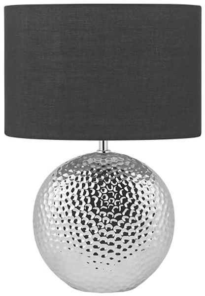 'Nasva' Tischlampe Silber / Schwarz Keramik 51 cm Stoffschirm Schwarz Kugelfuß Kabel mit Schalter Modern Glamourös