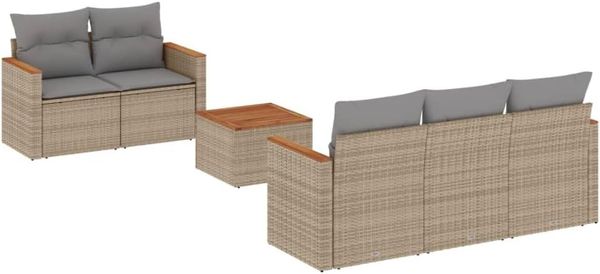 vidaXL 6-tlg. Garten-Sofagarnitur mit Kissen Beige Poly Rattan 3225786