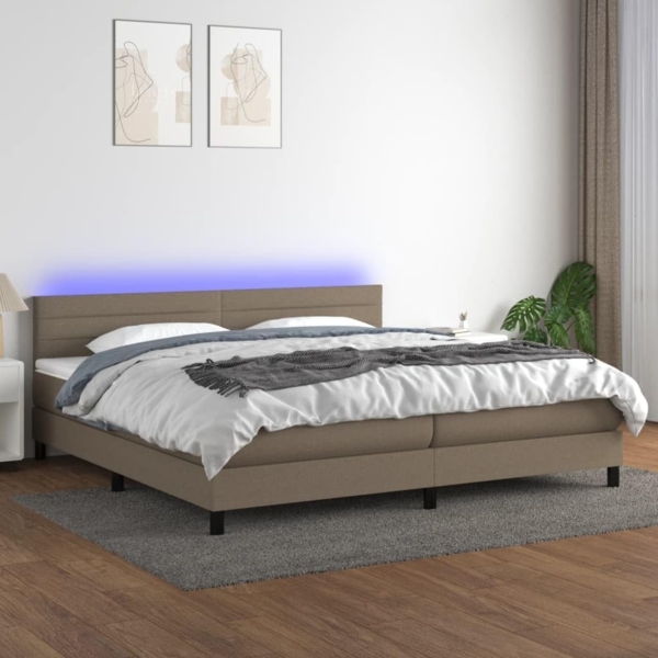 vidaXL Polsterbett mit Matratze und LED-Beleuchtung Taupe 200x200 cm