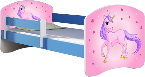 ACMA Kinderbett Jugendbett mit Einer Schublade und Matratze Blau mit Rausfallschutz Lattenrost II 140x70 160x80 180x80 (17 Pony, 180x80)