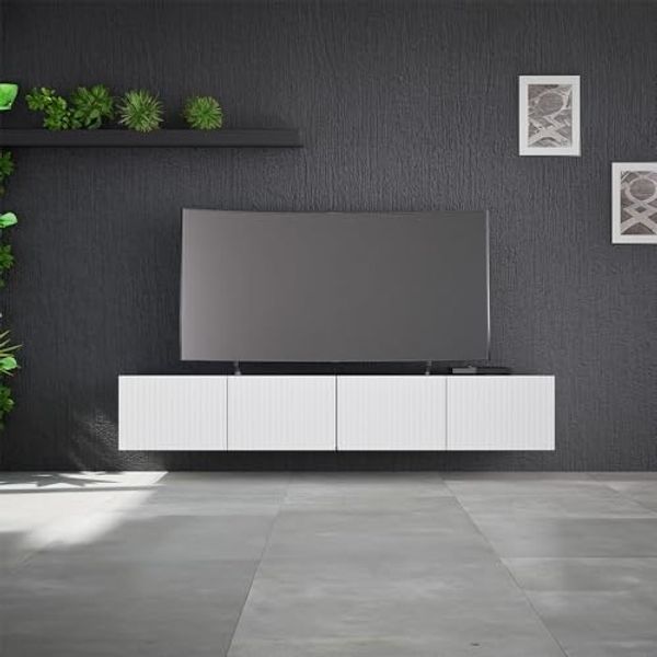 Lomadox Lowboard KEMPTEN-132, in weiß matt, 4-türig, Breite 200 cm, Rillenfront