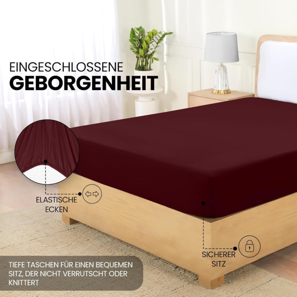 Utopia Bedding - Spannbettlaken 160x200 cm - Burgunderrot - Oeko-Tex Zertifiziertes Gebürstete Polyester-Mikrofaser Spannbetttuch - 35 cm Tiefe Tasche Bild 4