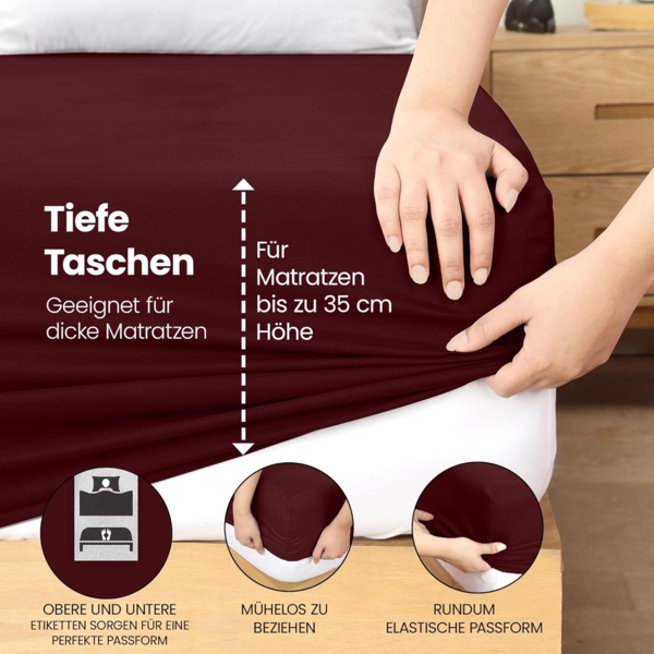 Utopia Bedding - Spannbettlaken 160x200 cm - Burgunderrot - Oeko-Tex Zertifiziertes Gebürstete Polyester-Mikrofaser Spannbetttuch - 35 cm Tiefe Tasche Bild 5