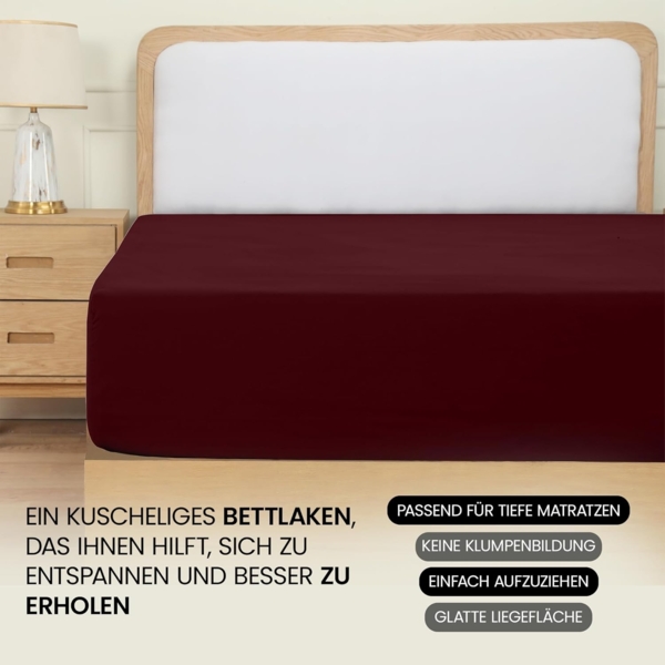 Utopia Bedding - Spannbettlaken 160x200 cm - Burgunderrot - Oeko-Tex Zertifiziertes Gebürstete Polyester-Mikrofaser Spannbetttuch - 35 cm Tiefe Tasche Bild 6