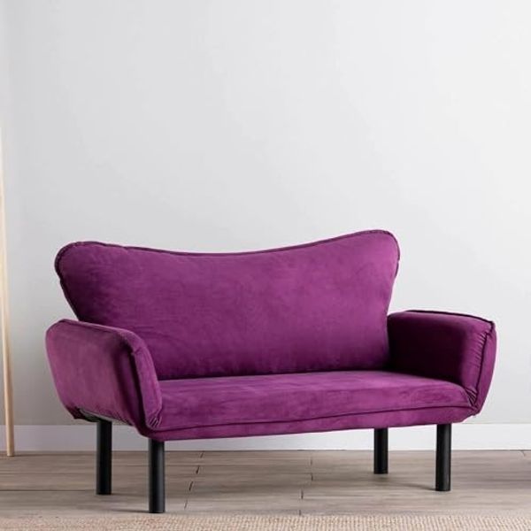 Dmora - 2-Sitzer SchlafsofaAsterope, Verwandelbares Sofa, Lineare Stoffstruktur, Schlafsessel mit Stauraum, 140x65 h70 cm, Lila