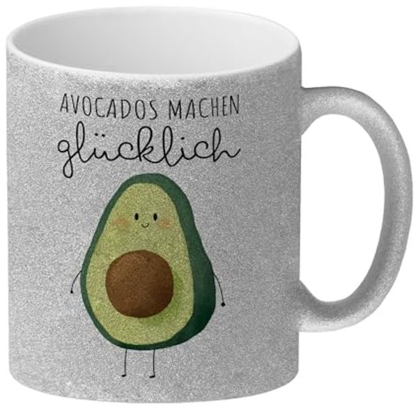 speecheese Tasse Niedliche Avocado Glitzer Kaffeebecher mit Spruch Avocados machen