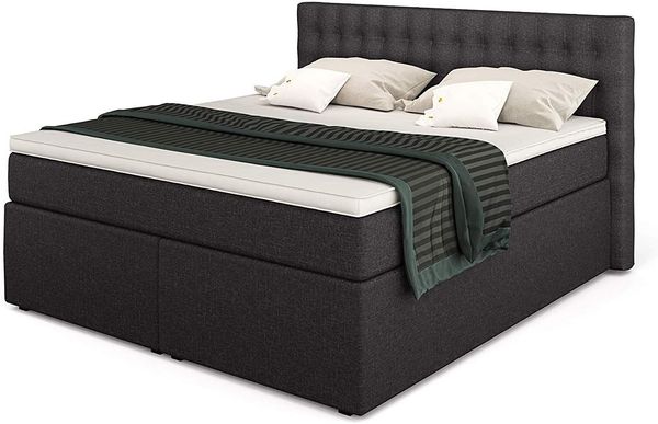 Betten Jumbo King Boxspringbett 200x200 cm mit Bettkasten 7-Zonen TFK Härtegrad H2 und Visco-Topper | Farbe Anthrazit | div. Größen verfügbar