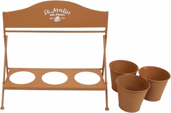 3x Blumentopf "Fleurs" + Halter aus Metall in Rost Optik, Pflanztopf Set, Pflanzgefäß, Gartendeko für Draußen Bild 5