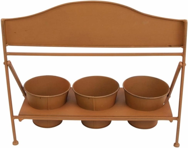 3x Blumentopf "Fleurs" + Halter aus Metall in Rost Optik, Pflanztopf Set, Pflanzgefäß, Gartendeko für Draußen Bild 4