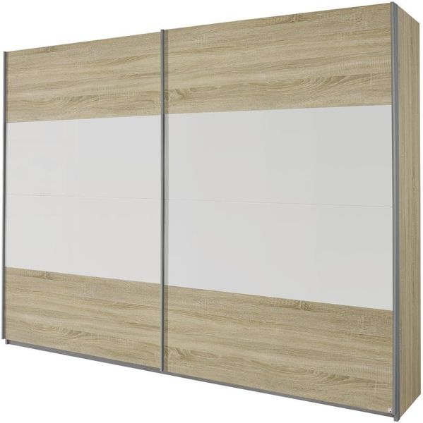 Rauch Schwebetürenschrank Eiche Sonoma 2-türig, Absetzung Weiß Alpin, BxHxT 226 x 230 x 62 cm