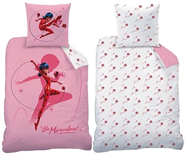 BERONAGE Kinderbettwäsche Miraculous Ladybug Shadow Bettwäsche Biber / Flanell, 100% Baumwolle, 2 teilig, 135x200 + 80x80 cm