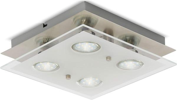 LED-Leuchtmittel B.K.Licht LED Deckenleuchte Nickel matt quadratisch 25cm 4 x 3W GU10