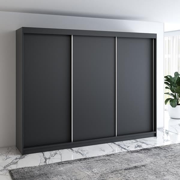 Schwebetrenschrank MERO 3-trig Schrank 200 cm Farbe: Schwarz