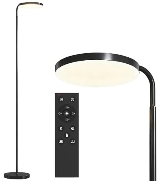 HOMCOM Stehlampe mit magnetischer Fernbedienung, Dimmfunktion, LED fest integriert, für Wohnzimmer, Schlafzimmer, Schwarz