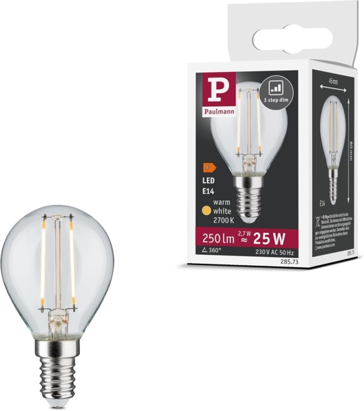 Paulmann 28573 LED Tropfen 2,5W E14 Klar 230 V 3-Stufen-dimmbar