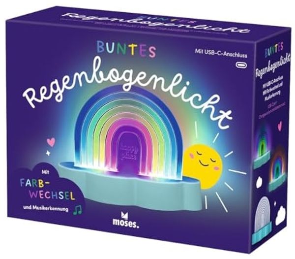 moses. Buntes Regenbogenlicht, bunte LED Lampe für Kinder mit Farbwechsel & Musiksteuerung, USB-C & Batteriebetrieb, Stimmungslicht & Kinderzimmer-Deko, Leuchte mit Geräuschsensor Bild 2