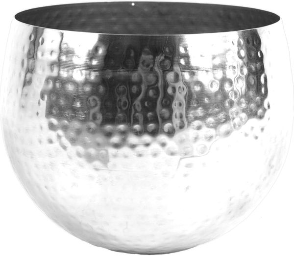 Großer Blumentopf aus Metall, 22x18 cm, gehämmert, silberfarben, gerader Rand, 22x18 cm