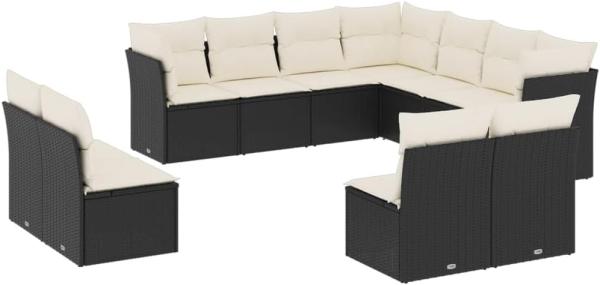 vidaXL 11-tlg. Garten-Sofagarnitur mit Kissen Schwarz Poly Rattan 3249655