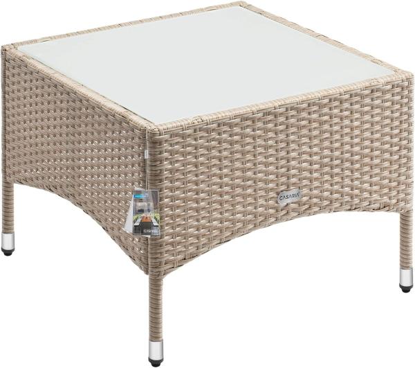 CASARIA® Polyrattan Beistelltisch 58x58x42cm Beige Grau