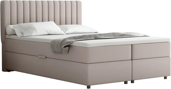 PANDA MÖBEL GmbH Boxbett EVEREST – Komfortables Doppelbett - Kopfteil, zwei Bettkästen, Topper