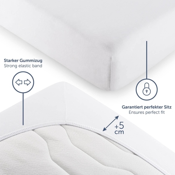 Blumtal® Premium Topper Spannbettlaken 140x200 cm Jersey im 2er Set - OEKO-TEX zertifiziertes Bettlaken 140x200 Baumwolle 100% - Spannbetttuch 140x200 Topper bis 10cm Höhe - Bettlaken für Topper - Weiß Bild 4
