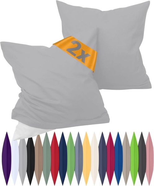 npluseins Renforcé-Kissenbezüge im Doppelpack - 100% Baumwolle - schlicht und edel 698. 898, 40x40 cm, Silber