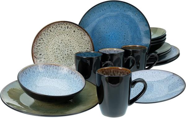 CreaTable 23629 Kombiservice Bali für 4 Personen, Steinzeug, mehrfarbig (1 Set, 16-teilig)
