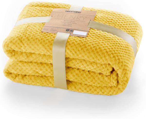 DecoKing Kuscheldecke 170x210 cm senfgelb Decke Microfaser Wohndecke Tagesdecke Fleece weich sanft kuschelig skandinavischer Stil gelb Henry