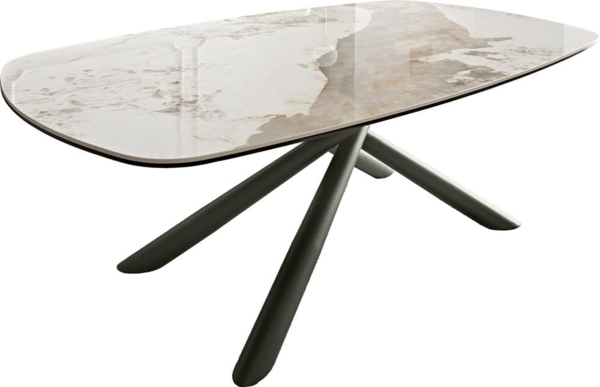 Couchtisch Sarita 120x70 cm Keramik Minas Melange Weiß-Beige Gestell Effektfinish Titan