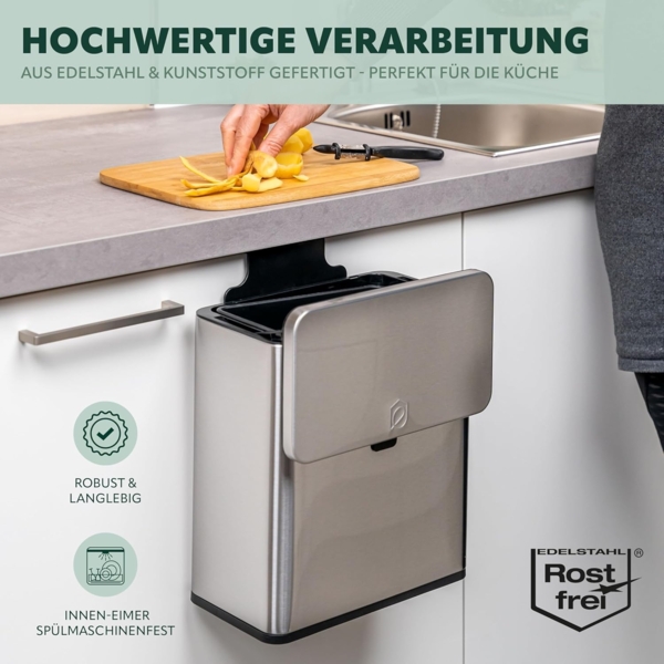 eluno Biomülleimer 6L mit Geruchsfilter, 3 Montagearten, Edelstahl Bild 6