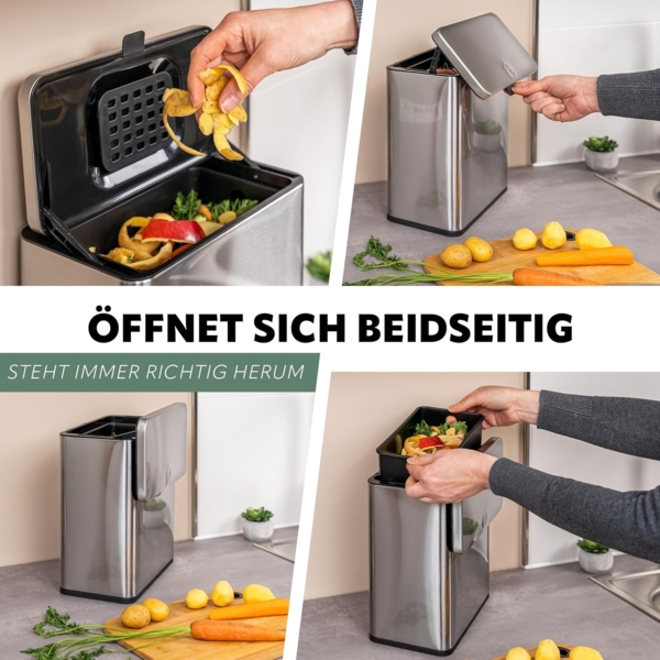 eluno Biomülleimer 6L mit Geruchsfilter, 3 Montagearten, Edelstahl Bild 3