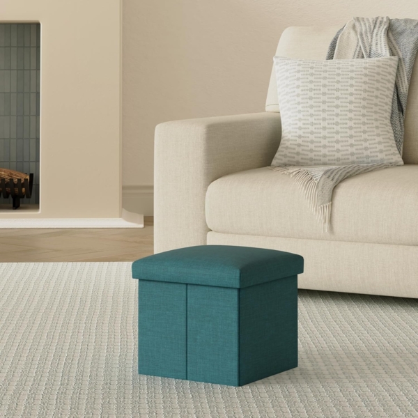 Rebecca Mobili Puff Würfelsitz faltbar, Ottomane mit Stauraum, Hellblau Türkis, Stoff – Maße: 29 x 31 x 31 cm (HxLxB) - Art. RE6172 Bild 2