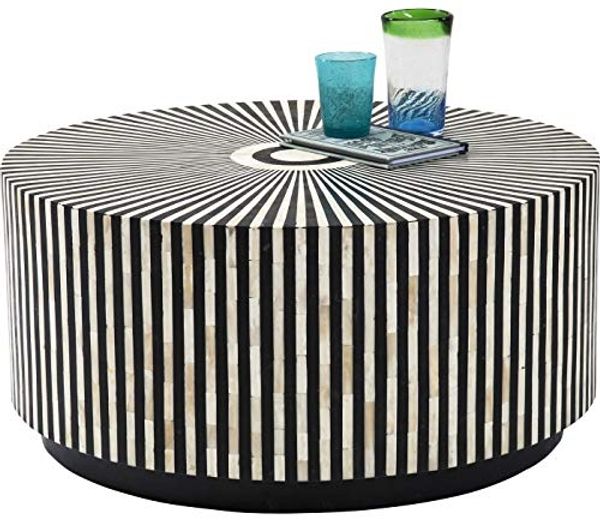 Kare Design Couchtisch Electra, Schwarz/Weiß, 75cm Durchmesser, Wohnzimmertisch, Beistelltisch, Massivholz Gestell, handgefertigt, rund, 35 x 75 x 75 cm (H/B/T)