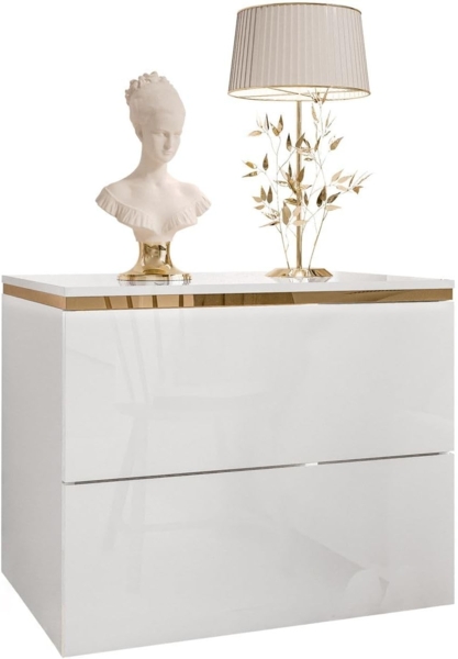 Lookway Nachttisch Hängender AURORA II im Weiß Hochglanz mit LED-Beleuchtung (1x Nachttisch), Breite: 50 cm