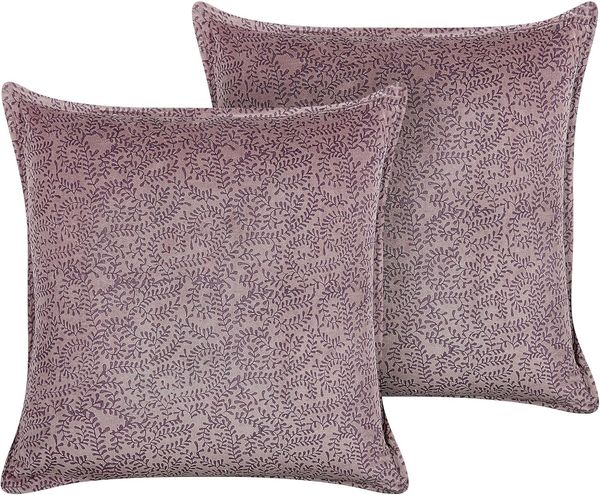 Kissen 2er Set Blumenmuster KALMIA Samtstoff 45 x 45 cm Rosa
