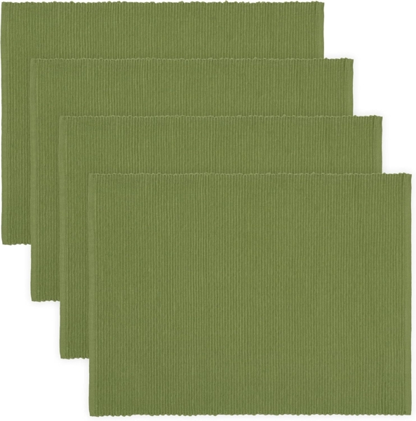 LINUM UNI Dekorative 4 set Tischsets für Esstisch 35x46 cm, 100% Gerippte Baumwolle, Maschinenwaschbar, Mossgrün